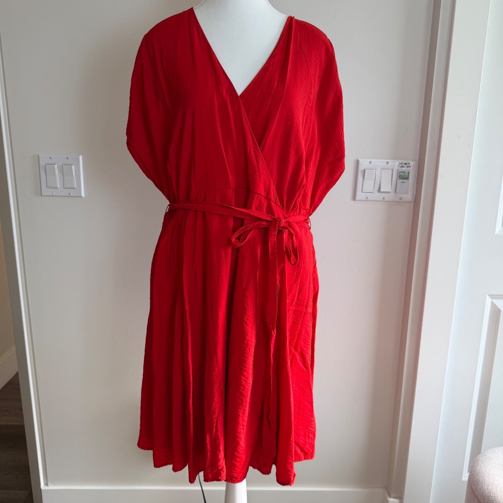 Torrid Red Crinkle Gauze Wrap Midi Dress Womens 1 Plus Size Boho Romantic
